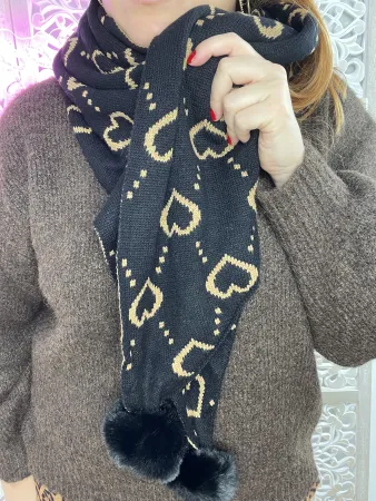 Echarpe cœurs Noir & camel